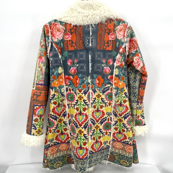NWT Johnny Was Biya Multicolor Floral Drammen Suede Mid-Length Coat - Picture 2 of 14